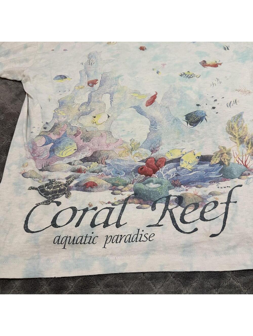 Vintage Liquid Blue Shirt Men XL Tie Dye Coral Reef Fish AOP Distressed 1992 - Picture 2 of 6